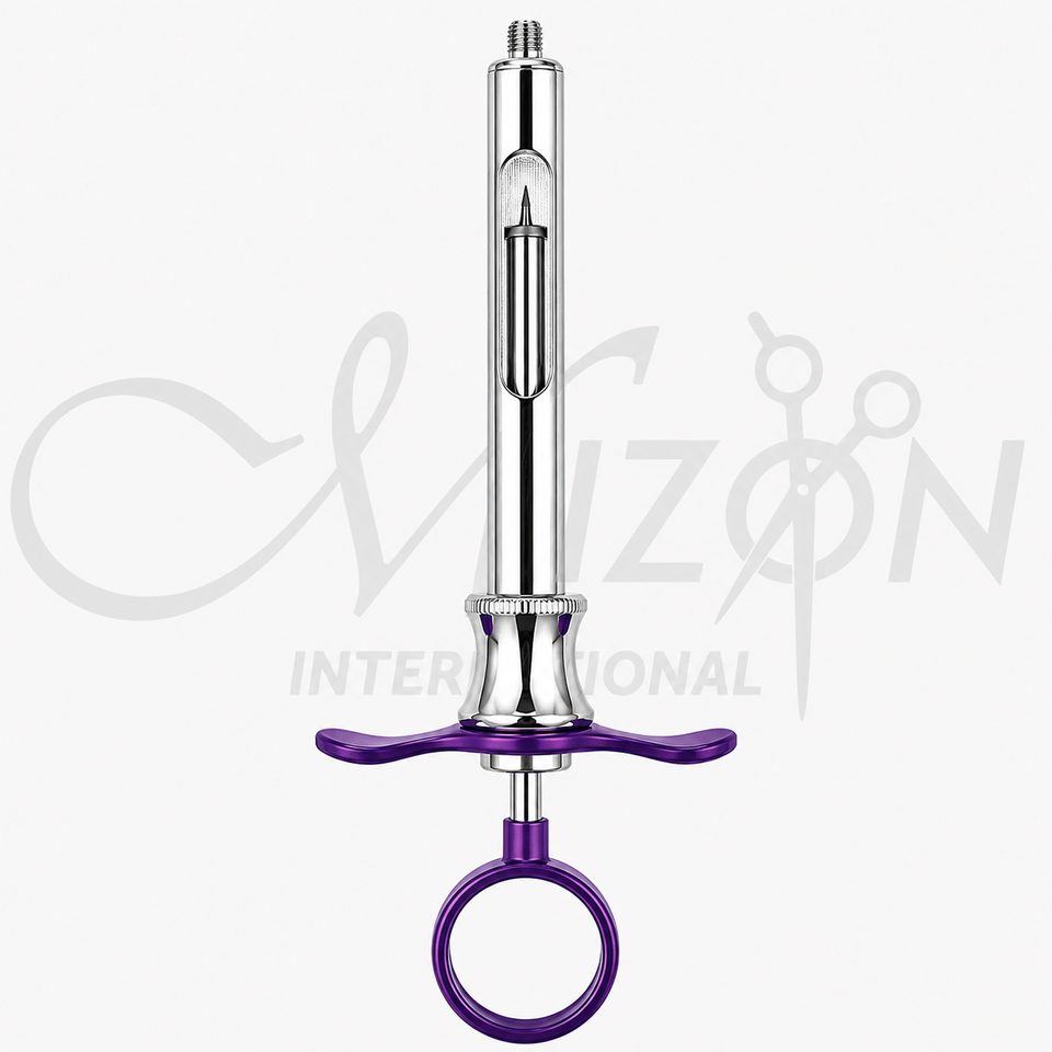Mizon International Handle Dental Anesthetic Syringe featuring a professional handle-style carpule syringe design, ergonomic construction, compatible dental anesthetic cartridge configuration, and precision handling for controlled dental anesthesia procedures.