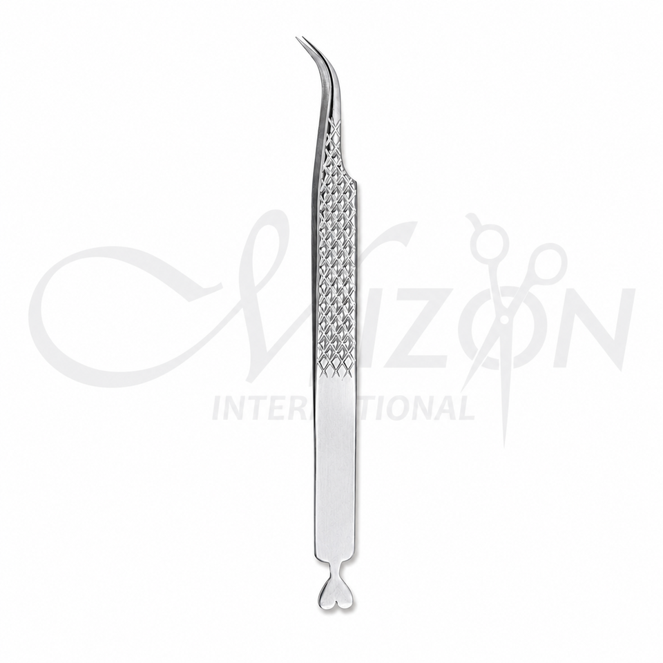 Mizon 12.5cm high precision curved stainless steel lash tweezers with fine tip and diamond grip
