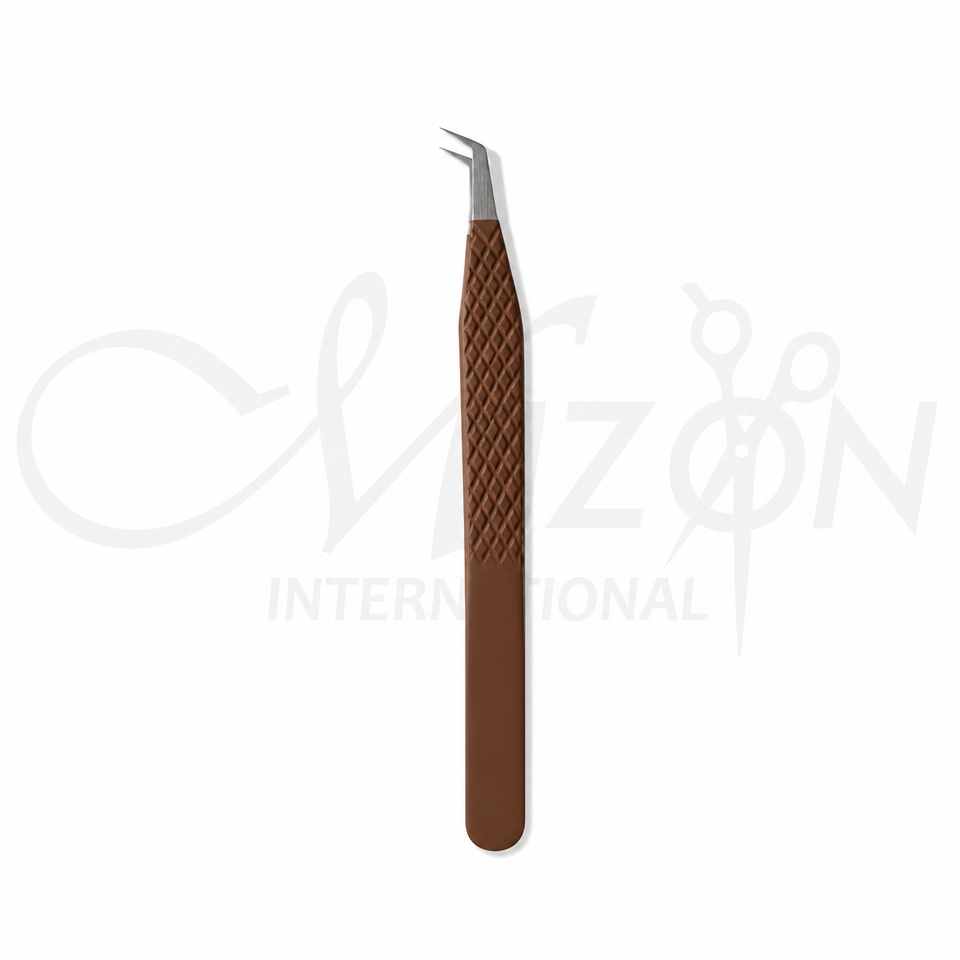 High Precision Brown Lash Tweezers 304 Stainless Steel Curved Eyelash Extension Tweezer by Mizon International