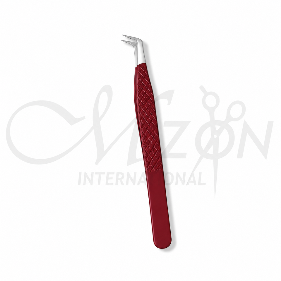 High Precision Burgundy Lash Tweezers 304 Stainless Steel Curved Eyelash Extension Tweezer by Mizon International
