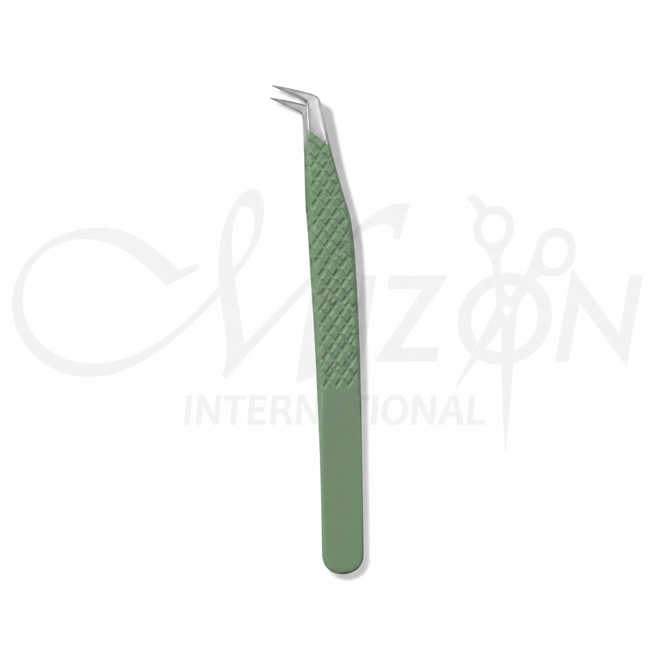 High Precision Green Lash Tweezers 304 Stainless Steel Curved Eyelash Extension Tweezer by Mizon International