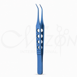 Mizon International Hospital Ophthalmic Forceps Small Suture featuring fine precision tips, compact suture-handling design, surgical-grade stainless steel construction, and professional ophthalmic handling.