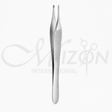 Mizon Hudson Ewald 12cm thumb dressing forceps with serrated tips and textured stainless-steel handle