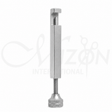 Stainless steel intestinal clamp with screw adjusting mechanism, occluding tip, and ergonomic control knob for general surgery by Mizon International.