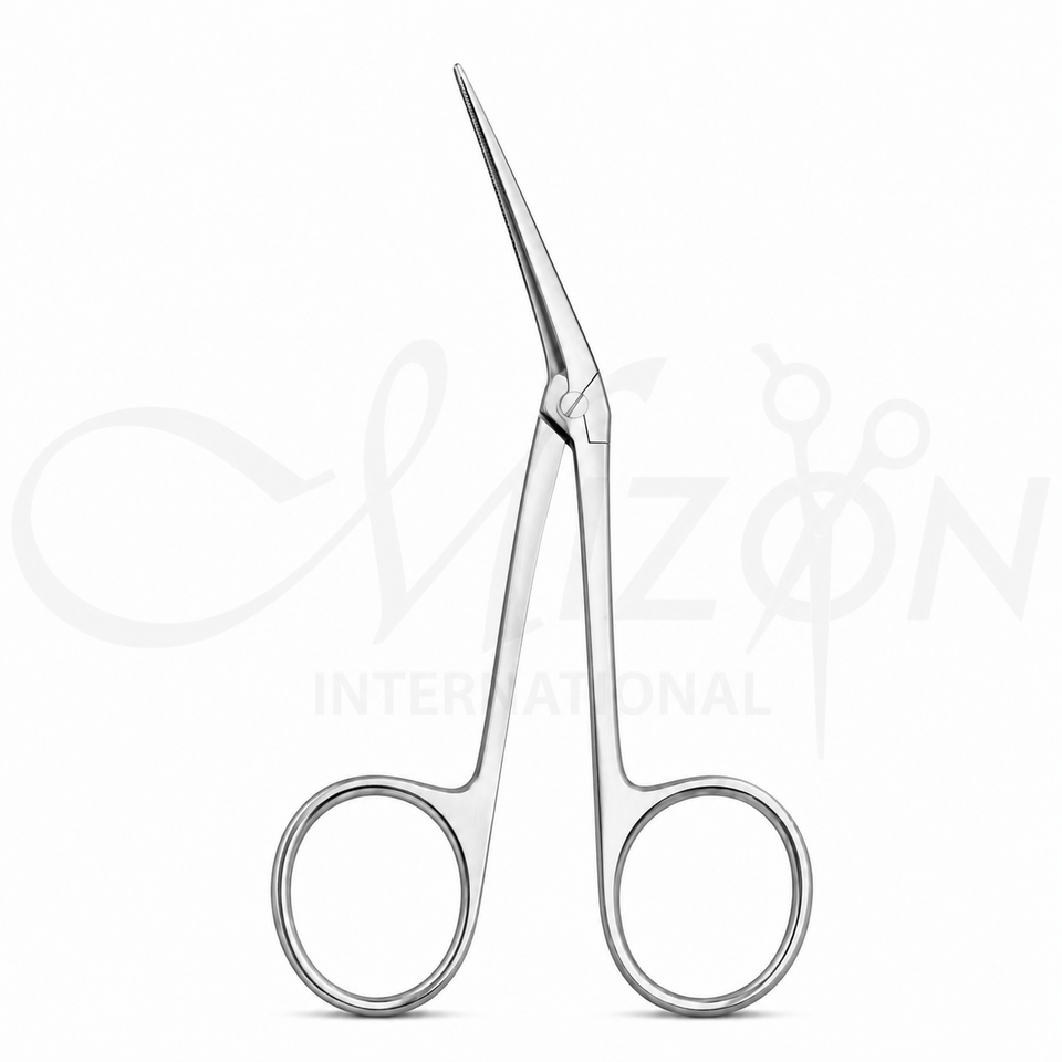 Mizon International Micro Alligator Scissors featuring a compact precision working profile, micro cutting blades, professional ophthalmic design, and controlled handling for delicate microsurgical applications.
