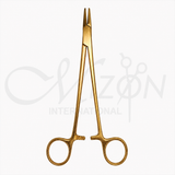 Mizon International Needle Holder featuring precision textured jaws, ergonomic handle design, surgical-grade construction, and professional needle-holding functionality for suturing procedures.