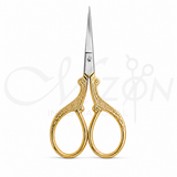 Mizon International Golden Eye Scissors featuring precision cutting blades, distinctive golden finish, ergonomic finger-ring handles, and professional ophthalmic surgical design.