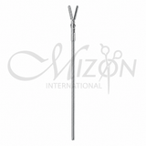 Mizon International Grasping Forceps 3 Fr. featuring serrated double-action jaws, 380 mm working length, semiflexible shaft, straight configuration, and pistol-grip handle