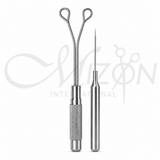 Mizon International Tommasino Double-Ended Dissector Probe 130mm featuring a pointed tip, rounded cutting tip, knurled handle, stainless steel construction, and precision surgical instrument design.