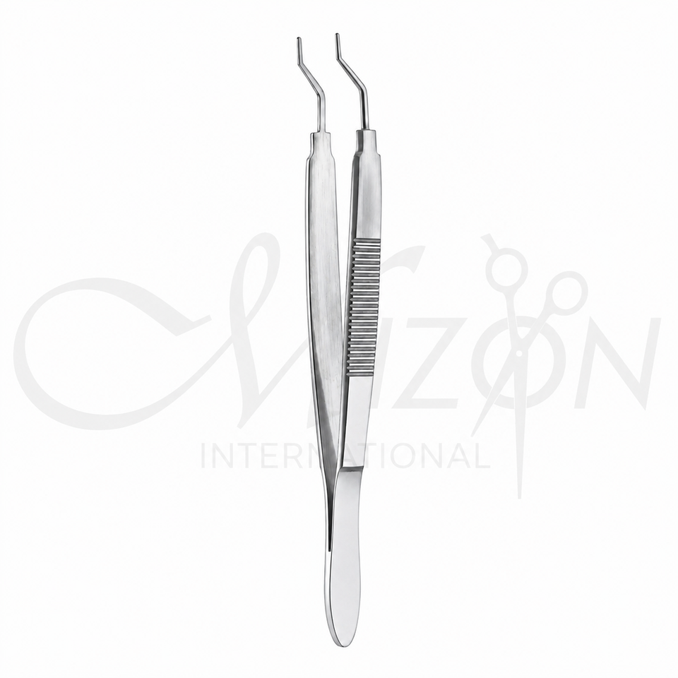 Mizon International Ophthalmic Forceps featuring fine precision tips, surgical-grade stainless steel construction, ergonomic handling, and professional ophthalmic design.