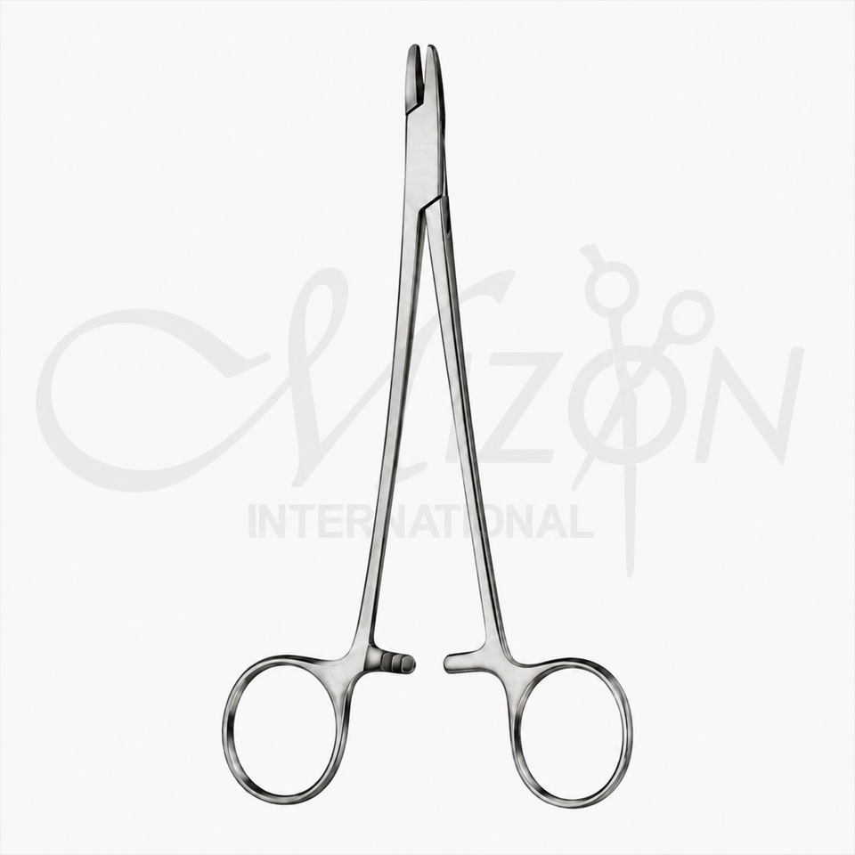 Mizon International Needle Holder 12.5cm featuring precision needle-gripping jaws, surgical-grade stainless steel construction, ergonomic handling, and professional suturing instrument design.