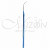 Mizon International Osher-Neumann corneal marker with angled tip, blue titanium coating and textured ergonomic handle