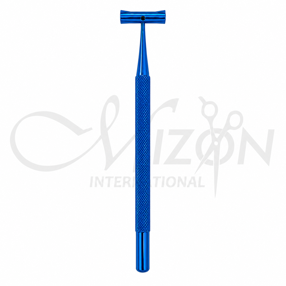 Mizon International blue Osher Neuman radial corneal marker with six-line marking head and knurled ergonomic handle