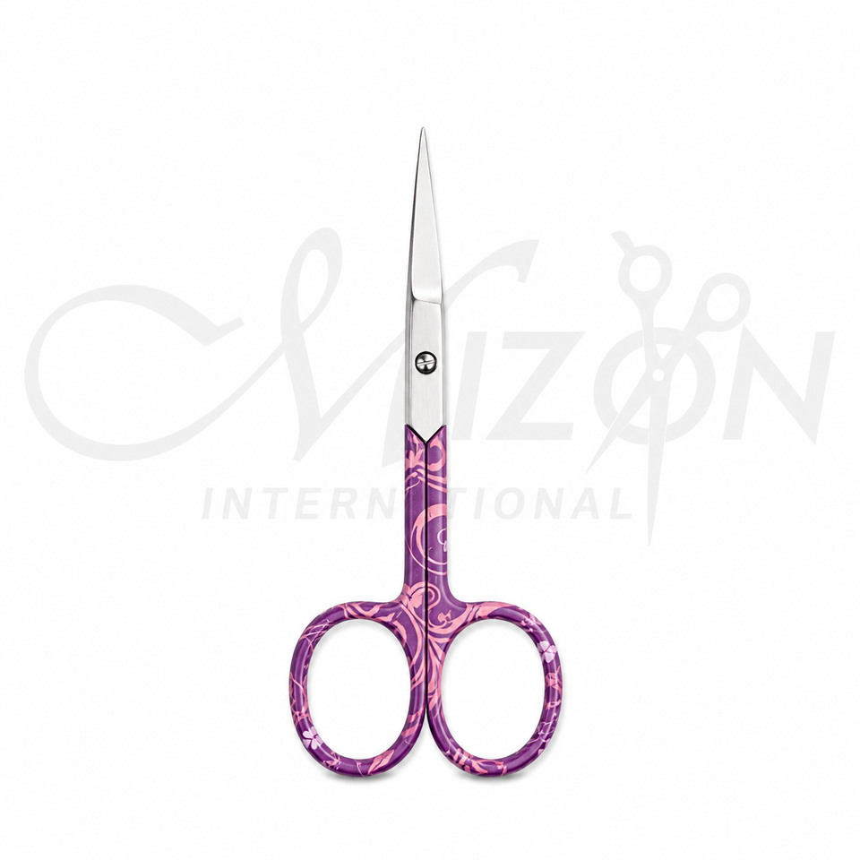 Professional Cuticle Nail Scissors Stainless Steel Manicure Tool with Purple Handle by Mizon International