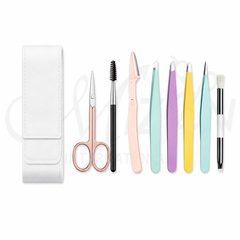 Mizon International 7 PCS Professional Eyebrow Tweezers Set | Complete Stainless Steel Grooming Kit with 4 Precision Tweezers, Eyebrow Scissors, Spoolie Brush, Folding Eyebrow Razor & PU Leather Case