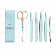 Mizon International 6 PCS Professional Eyebrow Tweezers Set | Complete Stainless Steel Grooming Kit with 4 Precision Tweezers, Eyebrow Scissors, Cleaning Brush & PU Leather Case