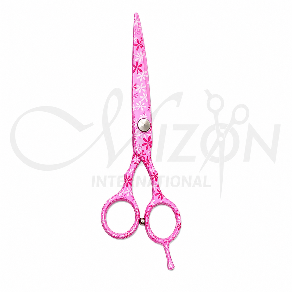 Professional Pink Floral Hair Cutting Scissors 6.5 Inch Stainless Steel Barber Salon Shears by Mizon International