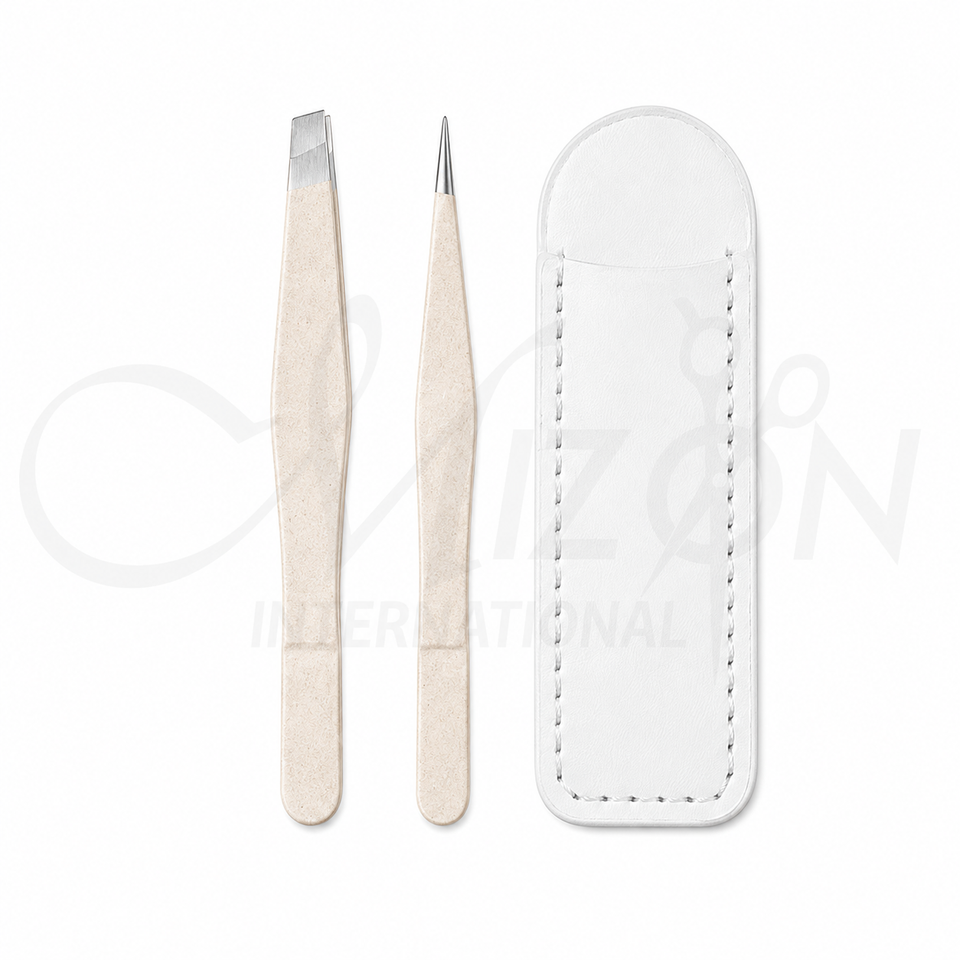 Professional Stainless Steel Mini Eyebrow Tweezer Travel Set with Slant and Pointed Tweezers and Pouch by Mizon International
