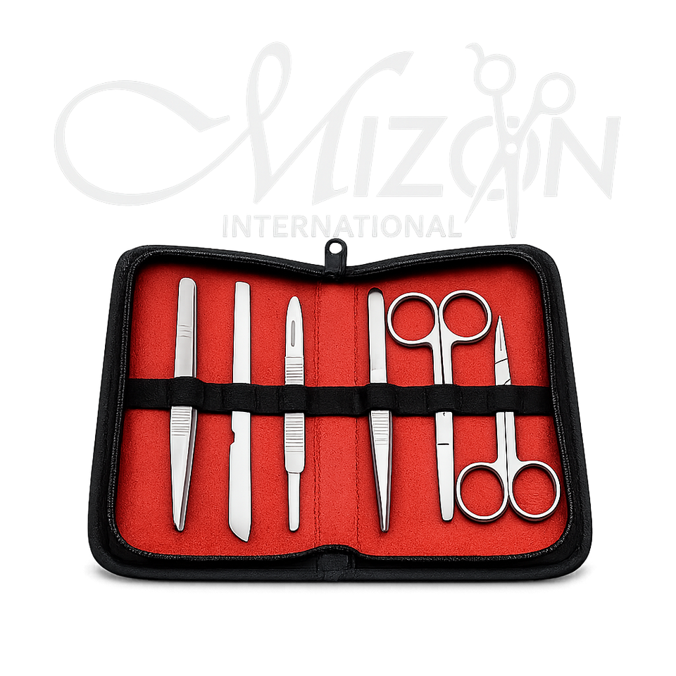 Surgical Beauty Instruments Kit with Carrying Bag Stainless Steel Grooming Tool Set by Mizon International 