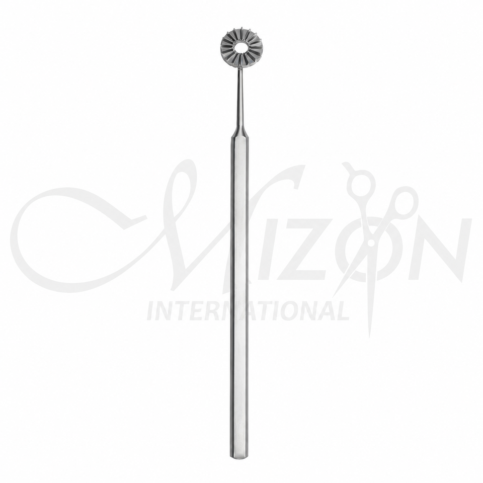 Mizon International 10mm radial corneal marker with evenly spaced spokes and ergonomic stainless steel handle