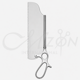 Mizon International Satterlee Autopsy Saw featuring a precision bone-cutting blade, durable surgical-grade stainless steel construction, ergonomic professional design, and controlled cutting performance for autopsy, forensic, pathology, and anatomical applications.