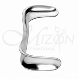 Mizon International Sims Vaginal Speculum featuring a curved blade profile, surgical-grade stainless steel construction, ergonomic handling, and professional gynecological instrument design.