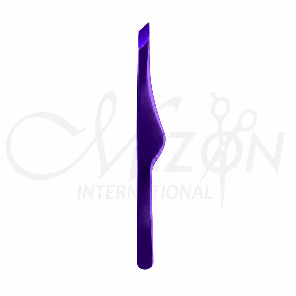Slant Tip Easy Tweezers Purple Stainless Steel Precision Hair Removal Tweezer by Mizon International