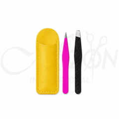 Mizon International Stainless Steel Hair Removal Makeup Tool Kit | Professional 2-Piece Precision Tweezer Set with Premium PU Leather Travel Case