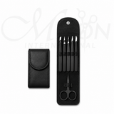 Stainless Steel Hair Removal Makeup Tool Kit with Professional Tweezers Scissors and Leather Case by Mizon International