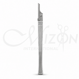 Mizon International stainless steel long scalpel handle with secure blade-locking mechanism