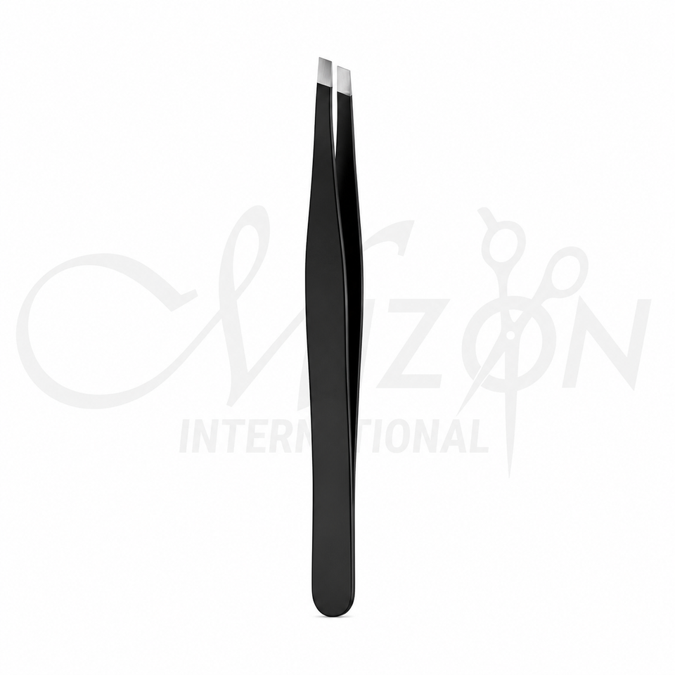 Straight Black Hair Removal Tweezers Stainless Steel Precision Slant Tip Tweezer by Mizon International