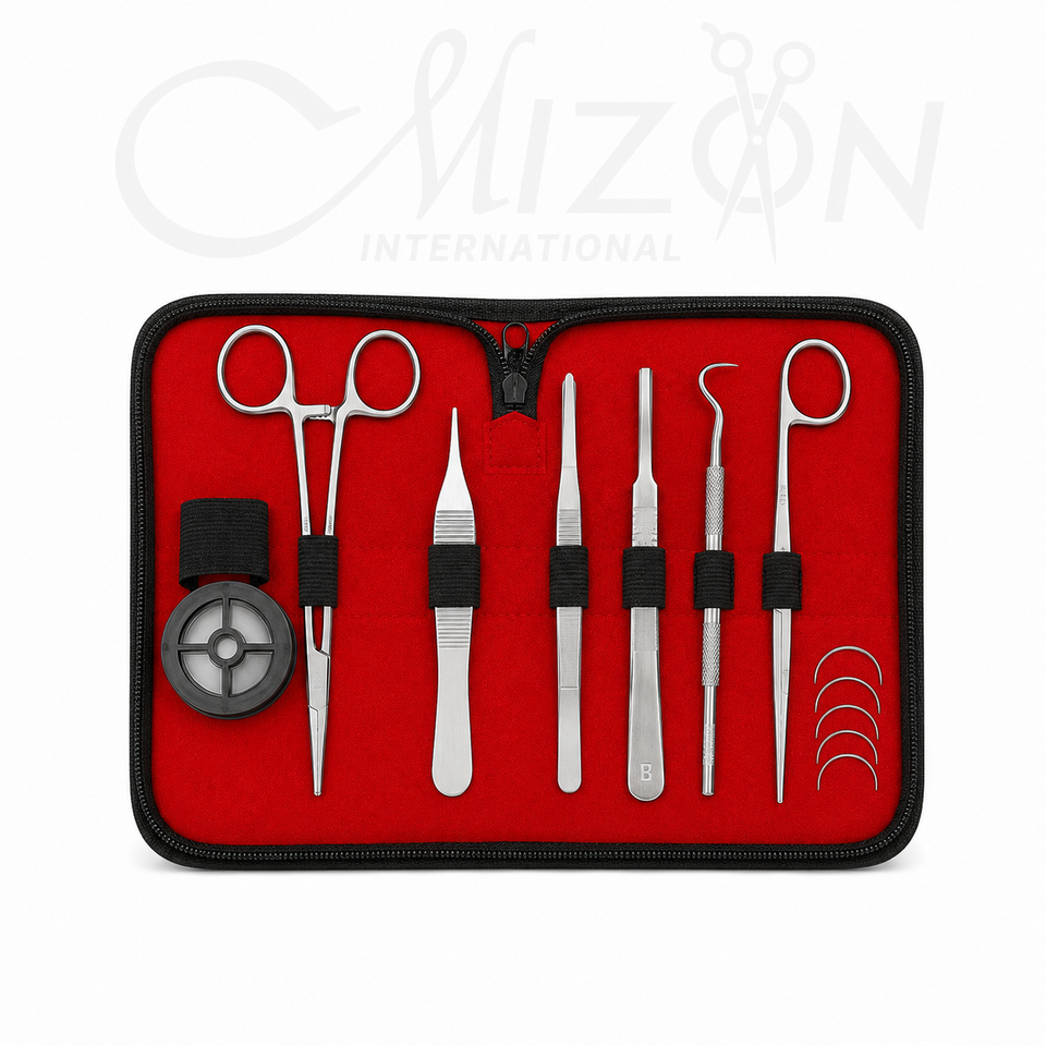 Surgical Instrument Kit with Carrying Bag 7 Piece Stainless Steel with Suture Needles by Mizon International