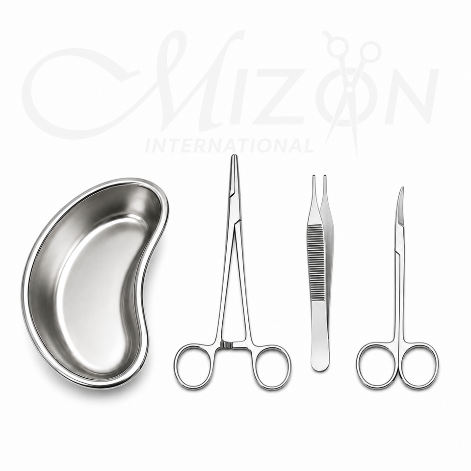 Surgical Instrument Set with 8 Inch Kidney Tray CE Needle Holder Adson Forceps Iris Scissors by Mizon International