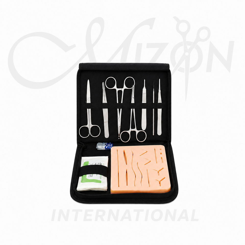 Surgical Instruments Kit with Suture Practice Pad Stainless Steel Training Set by Mizon International