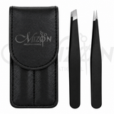 Mizon International ultra precision slant and point tweezers set with case professional eyebrow and beauty grooming instruments