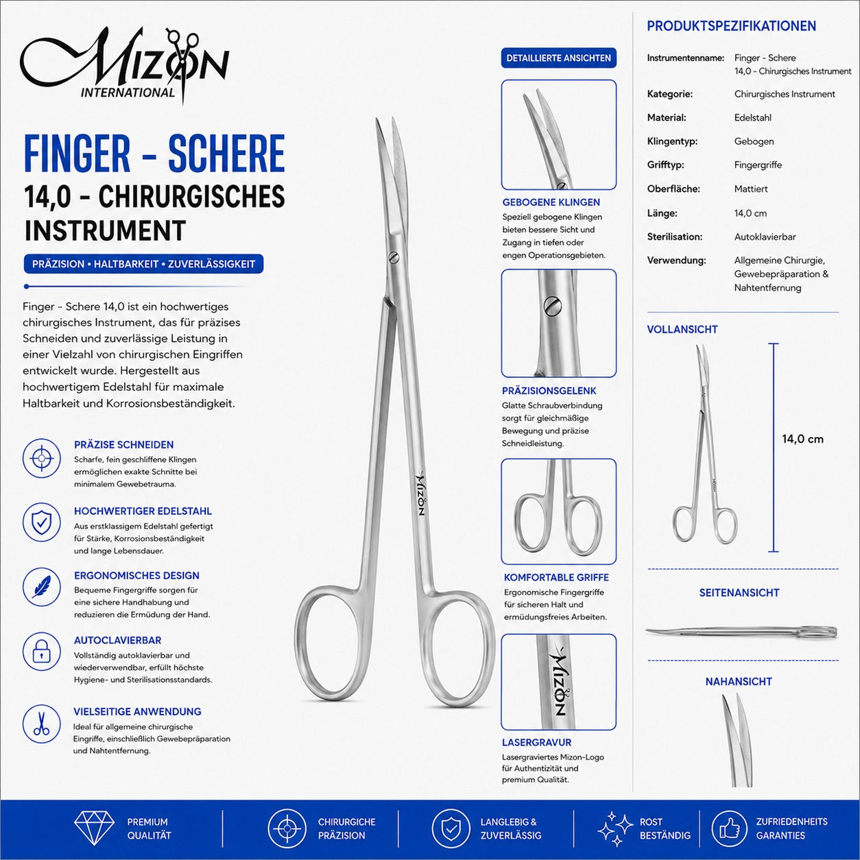 Finger Scissors 14 cm Curved Surgical Instrument – Stainless Steel Operating Scissors