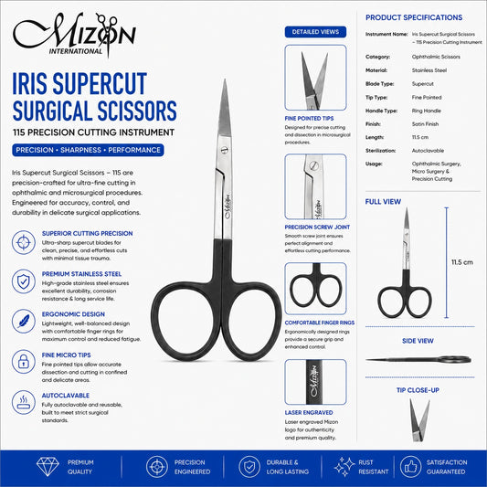 Iris Supercut Surgical Scissors 11.5 cm – Precision Ophthalmic Microsurgery Scissors | Stainless Steel