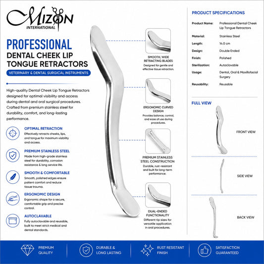Professional Dental Cheek Lip Tongue Retractor | Double-Ended Stainless Steel Oral Surgical Instrument