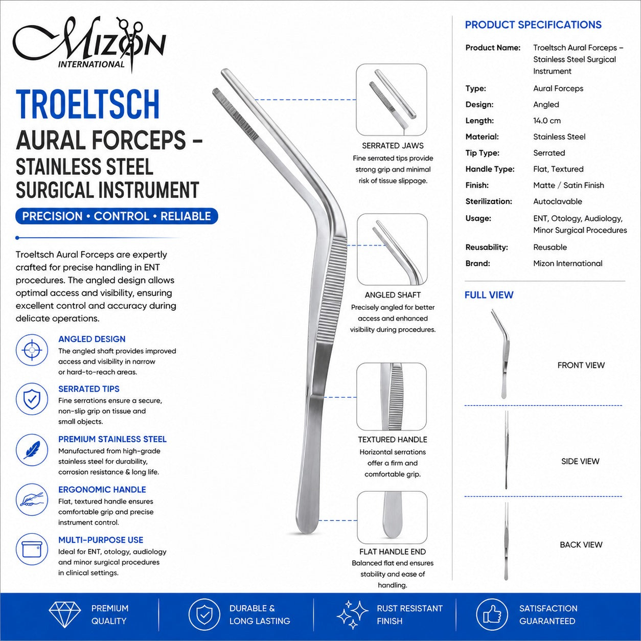 Troeltsch Aural Forceps – Stainless Steel ENT Surgical Instrument | Mizon International