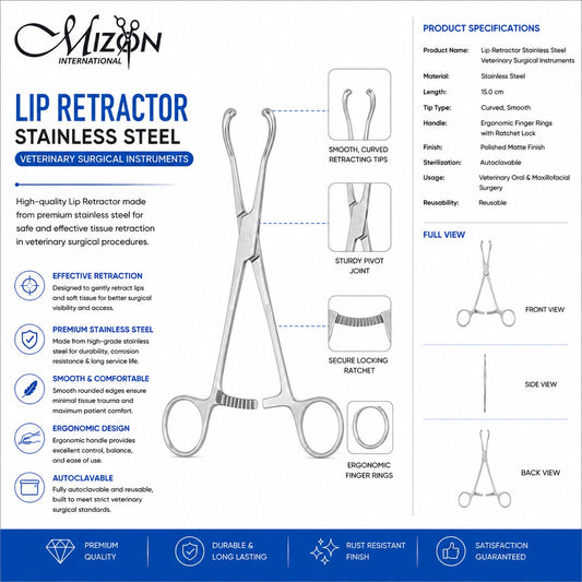 Veterinary Lip Retractor | Stainless Steel Oral & Maxillofacial Surgical Instrument