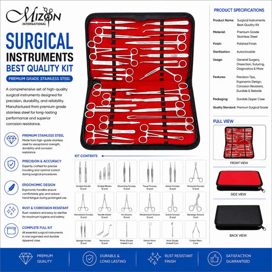 Professional Surgical Instrument Kit – Premium Stainless Steel General Surgery Set with Zipper Case