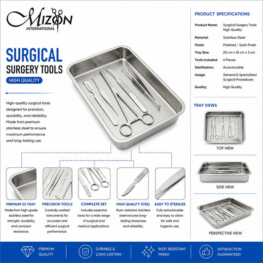 6-Piece Stainless Steel Surgical Dressing Instrument Set with Tray