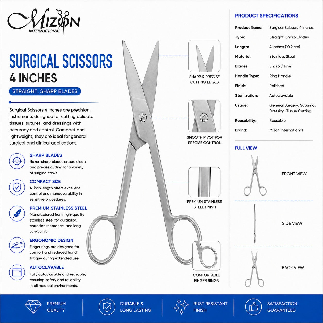 Bandage Scissors 14.5 cm – Angled Blunt Tip Surgical Dressing Scissors | Stainless Steel