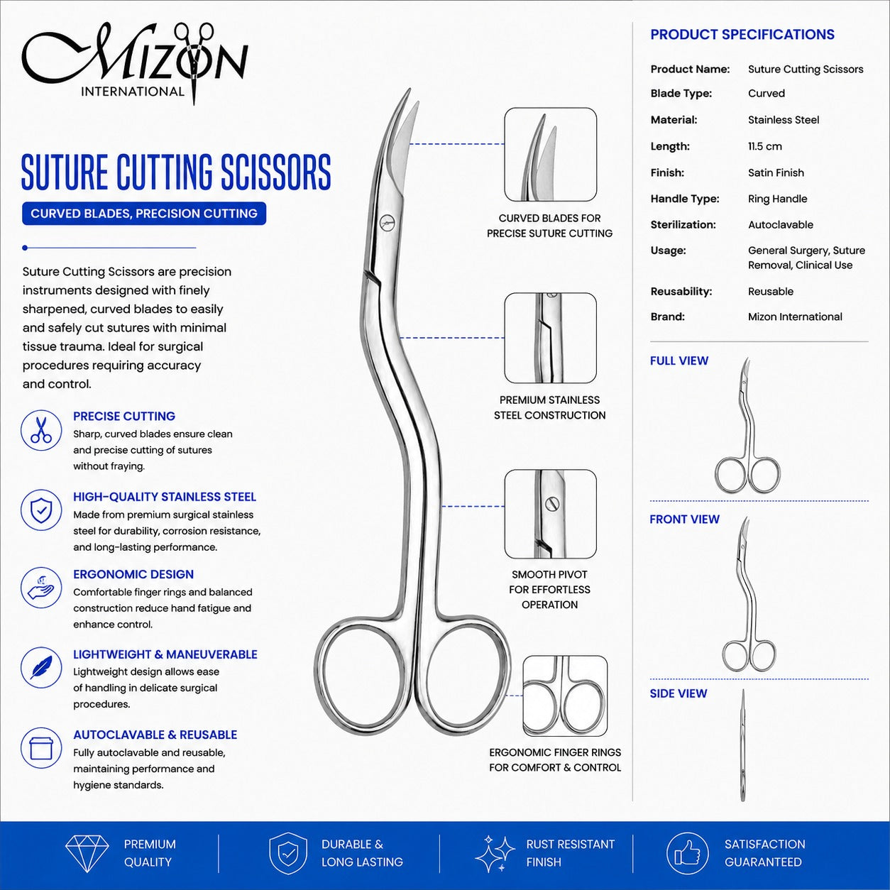 Suture Cutting Scissors Curved 11.5 cm – Precision Surgical Suture Removal Scissors | Stainless Steel