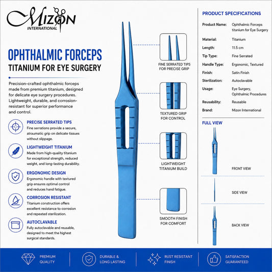 Ophthalmic Forceps Titanium for Eye Surgery 11.5 cm | Premium Eye Surgery Forceps | Mizon International