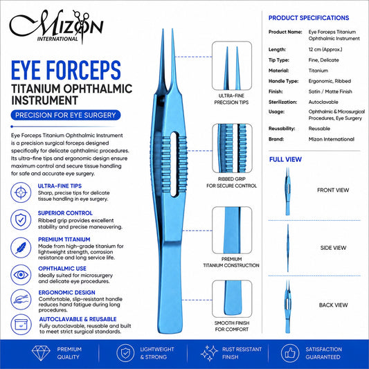 Eye Forceps Titanium Ophthalmic Instrument 12 cm | Precision Eye Surgery Forceps | Mizon International