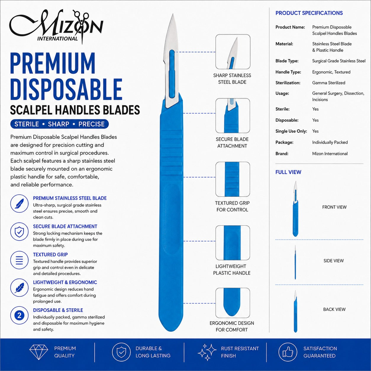 Premium Disposable Scalpel with Plastic Handle | Sterile Surgical Scalpel | Mizon International