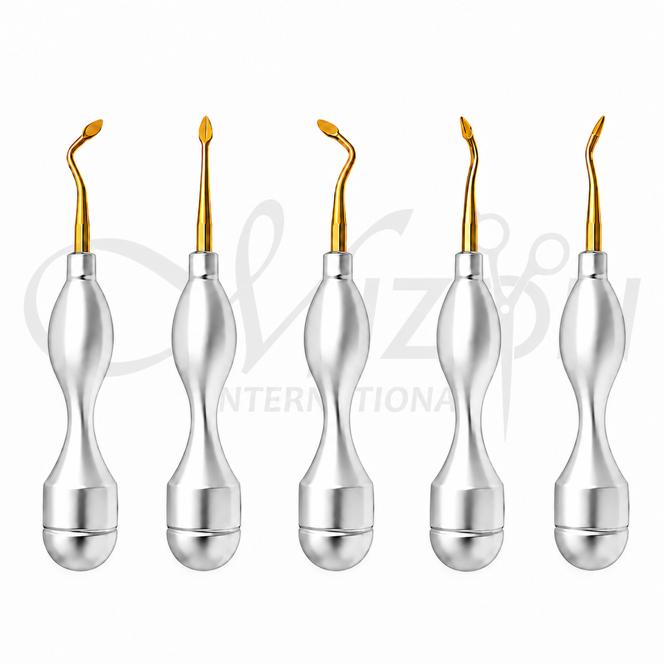 Mizon International Wise Bernard Spade Elevator Set 5-Piece featuring Premium Medical-Grade Surgical Stainless Steel Construction, Heavy-Duty Precision Spade Tips, Ergonomic Textured Non-Slip Handles, Satin Finish, Professional Dental Surgical Extraction Elevators for Tooth Luxation, Root Elevation, Oral Surgery, and Periodontal Procedures