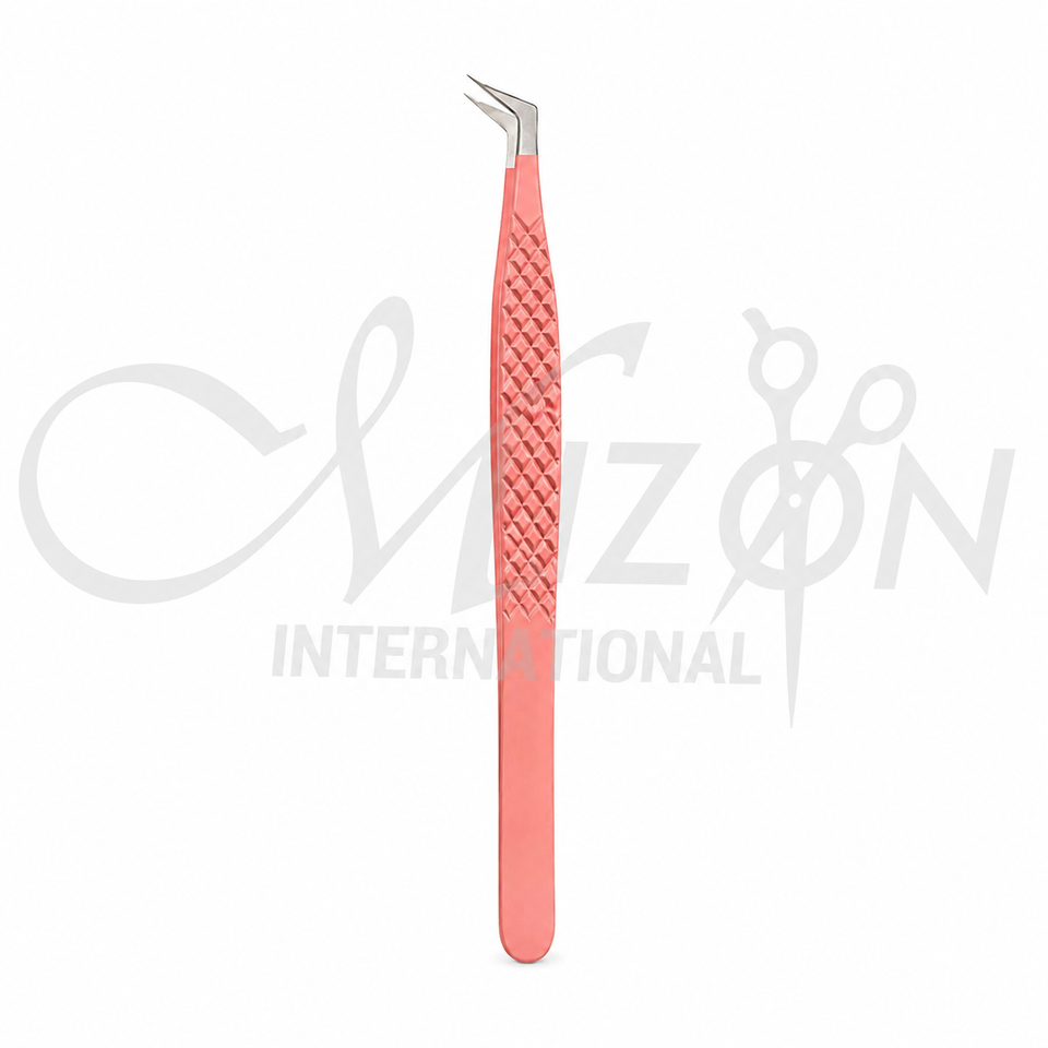 Pink Precision Eyelash Tweezers Curved Tip 13.5cm Stainless Steel Lash Extension Tweezer by Mizon International