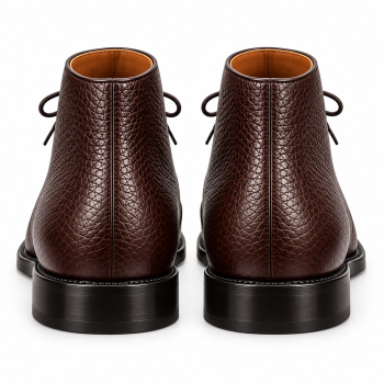 Dark Chocolate Brown Genuine Leather Textured Chukka Boots — Front View